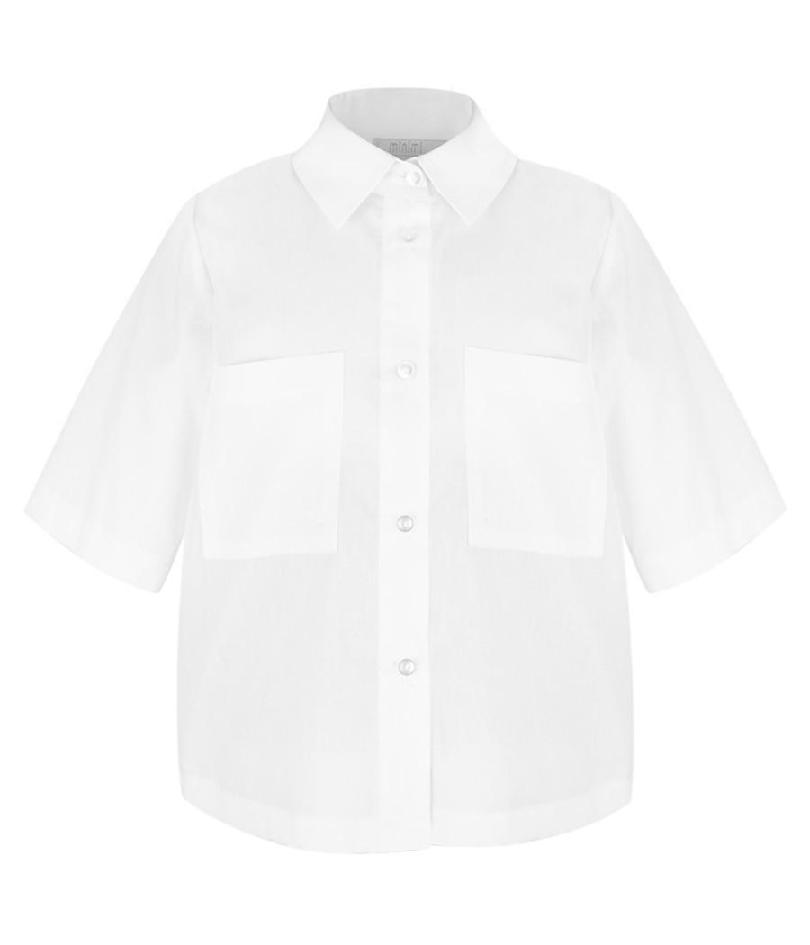 Biała bluzka młodzieżowa dla dziewczynki o luźnym kroju - minimi