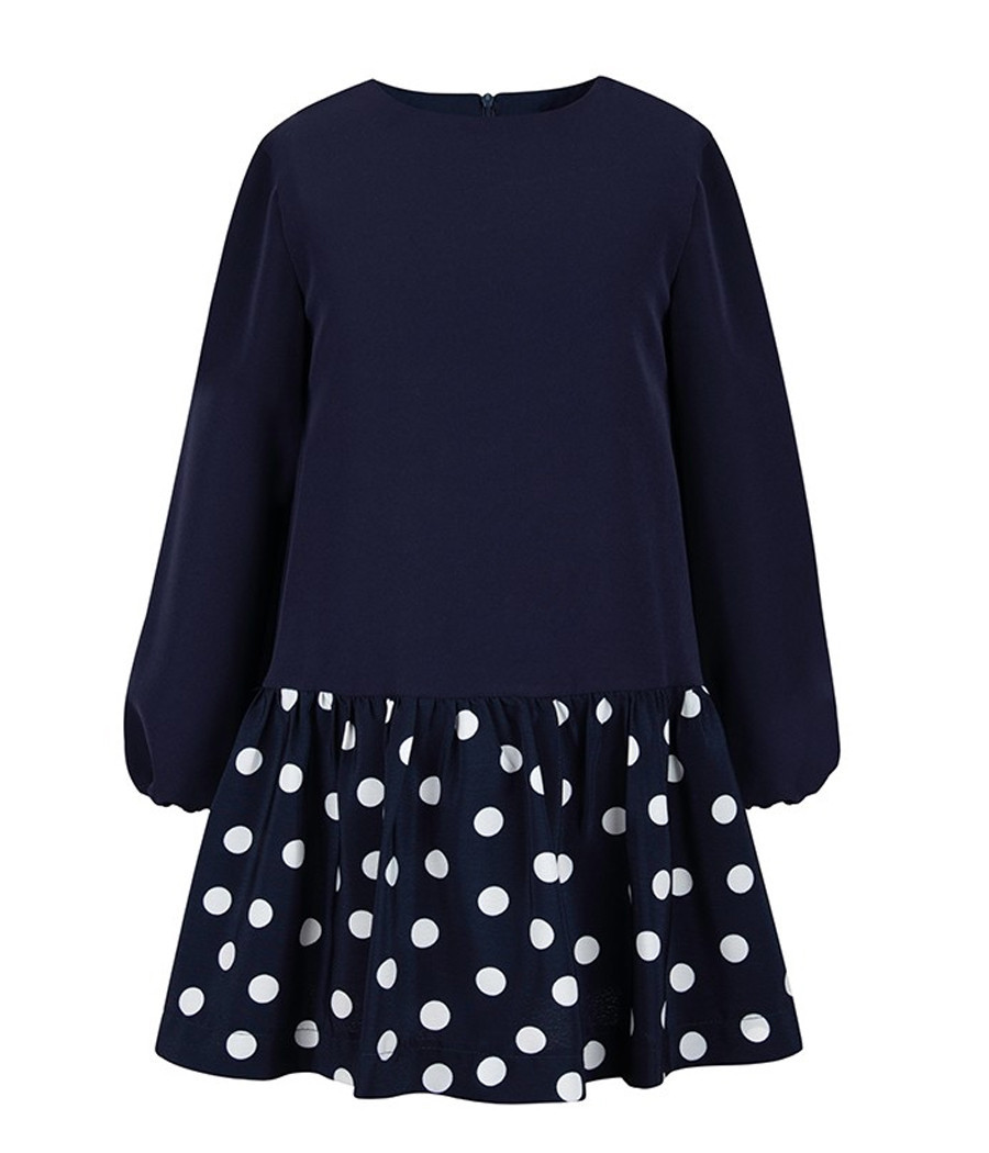 Sukienka granatowa dla dziewczynki z dołem w białe grochy - minimi