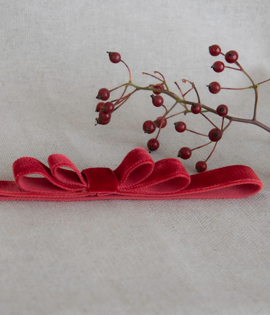 Opaska elastyczna z czerwonego aksamitu dla dziewczynki - minimi