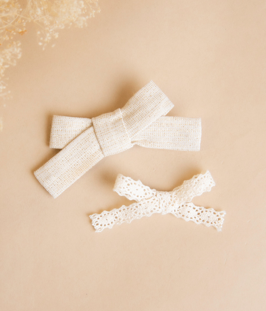 Spinka do włosów kokardka beżowa ze złotą nitką  - minimi