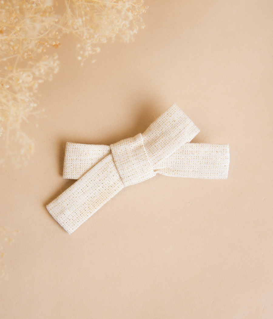 Spinka do włosów kokardka beżowa ze złotą nitką  - minimi