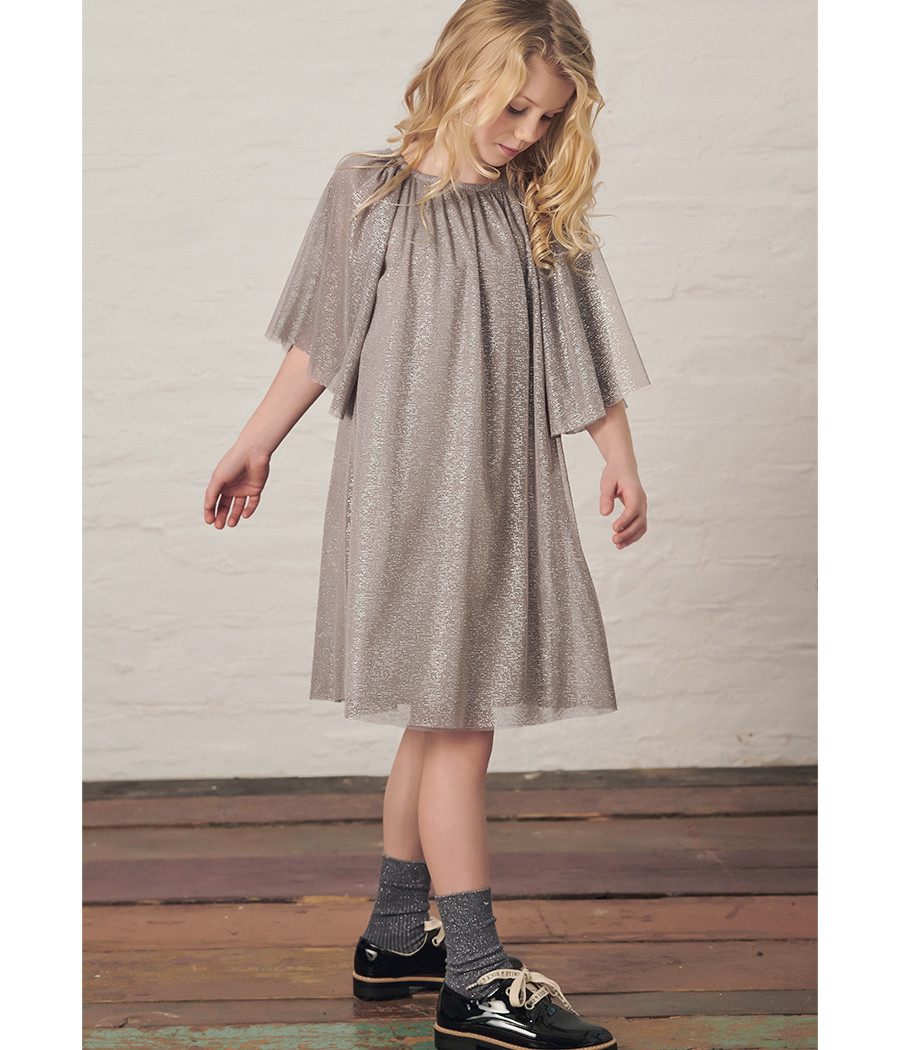 Sukienka błyszcząca z szerokim rękawem dla dziewczynki - minimi