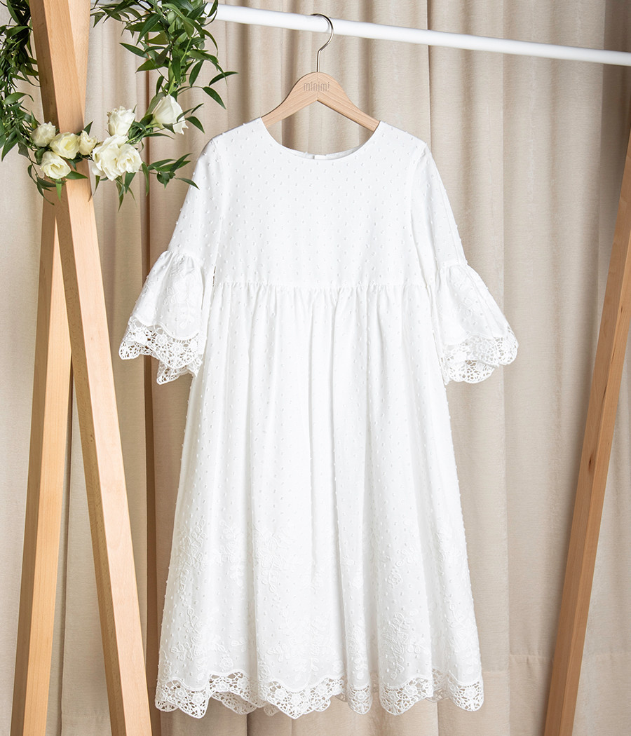 Sukienka pokomunijna dla dziewczynki bawełniana z koronką - minimi