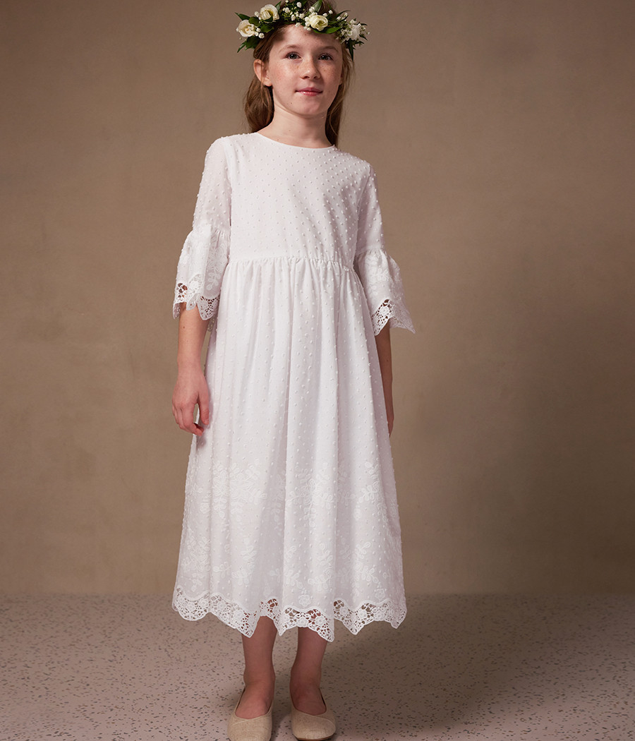 Sukienka pokomunijna dla dziewczynki bawełniana z koronką - minimi