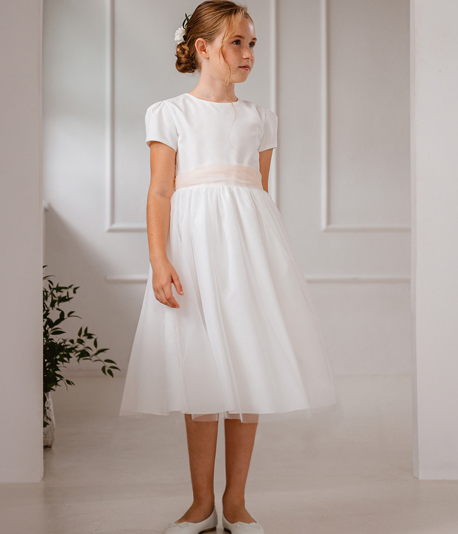 Sukienka tiulowa dla dziewczynki z różową szarfą - minimi