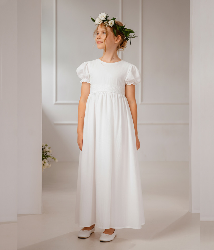 Sukienka komunijna dla dziewczynki naturalna z lnem - minimi