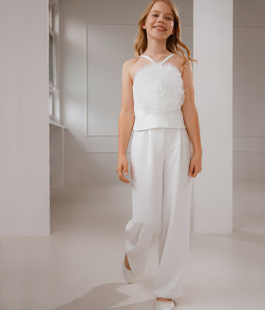 Komplet na wyjątkowe okazje dla dziewczynki z ozdobną bluzką - minimi