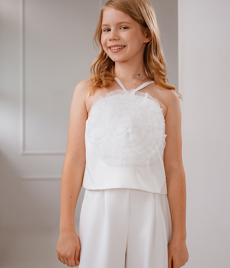 Komplet na wyjątkowe okazje dla dziewczynki z ozdobną bluzką - minimi