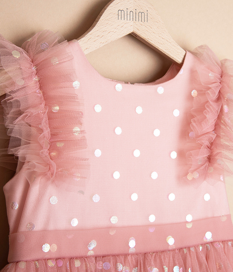 Sukienka tiulowa różowa dla dziewczynki na wyjątkowe okazje - minimi