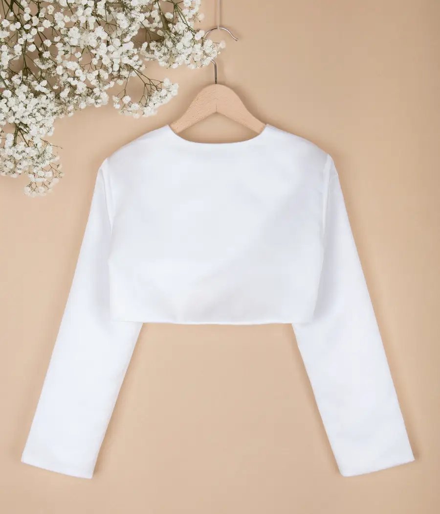 Bolerko komunijne dla dziewczynki satynowe z długim rękawem - minimi