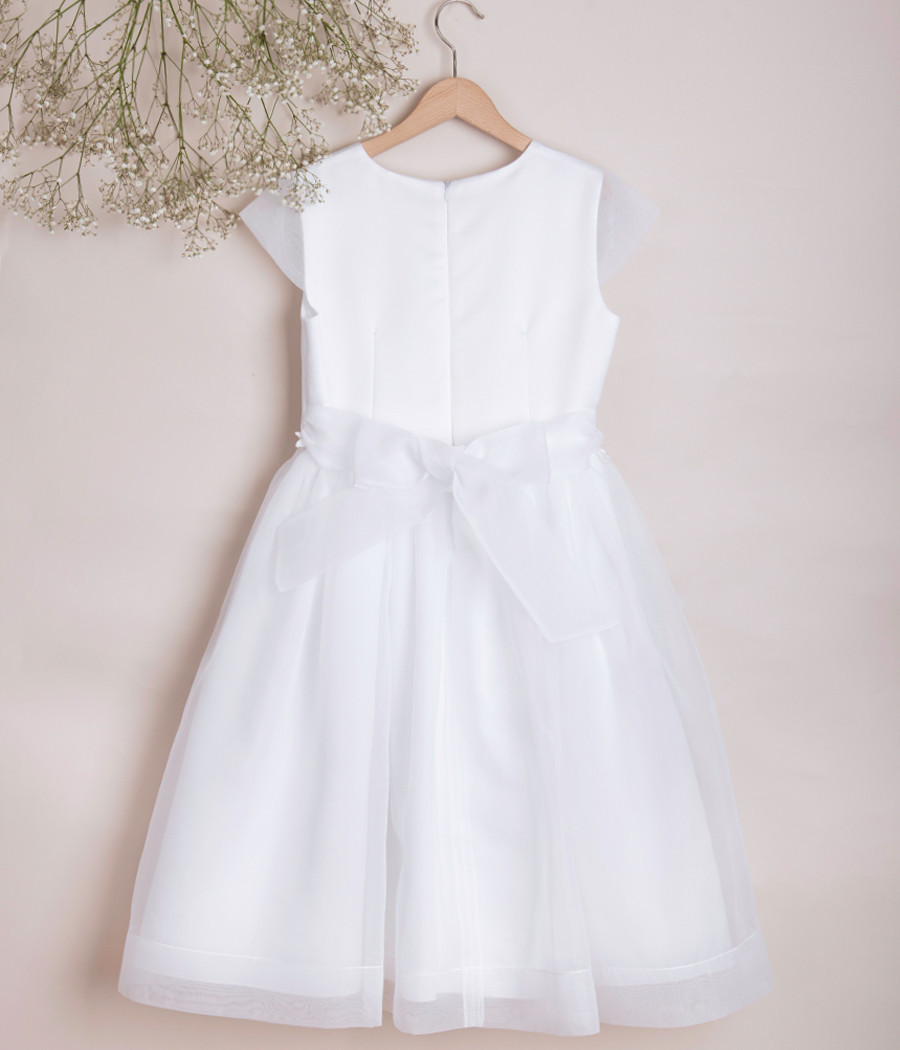 Sukienka pokomunijna biała z koronką  w pasie - minimi