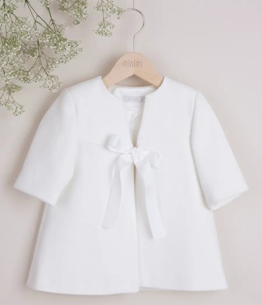 Płaszczyk do chrztu dla dziewczynki zawiązywany na kokardkę - minimi