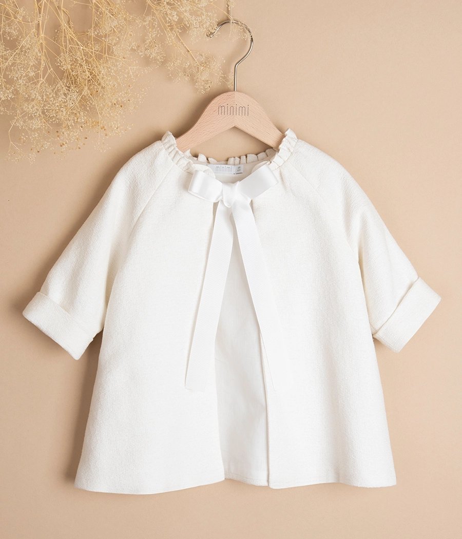 Narzutka do chrztu dla dziewczynki bawełniana z kokardką - minimi