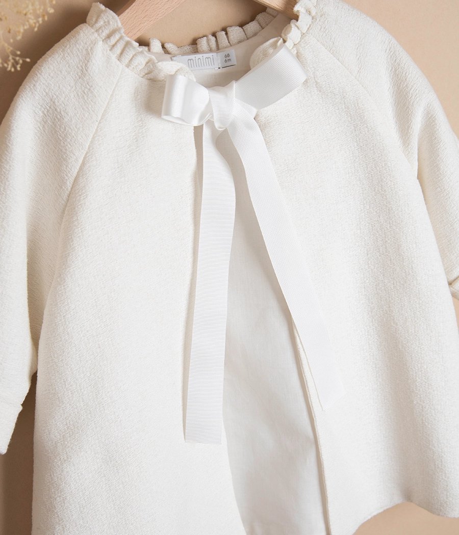 Narzutka do chrztu dla dziewczynki bawełniana z kokardką - minimi