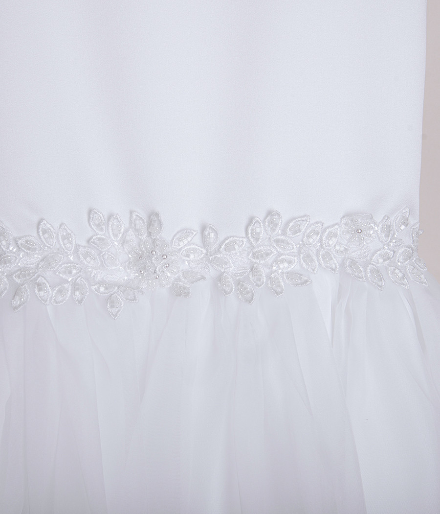 Sukienka pokomunijna biała z koronką  w pasie - minimi