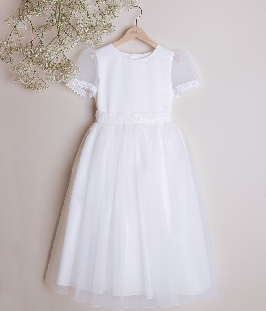 Sukienka pokomunijna biała dla dziewczynki - minimi