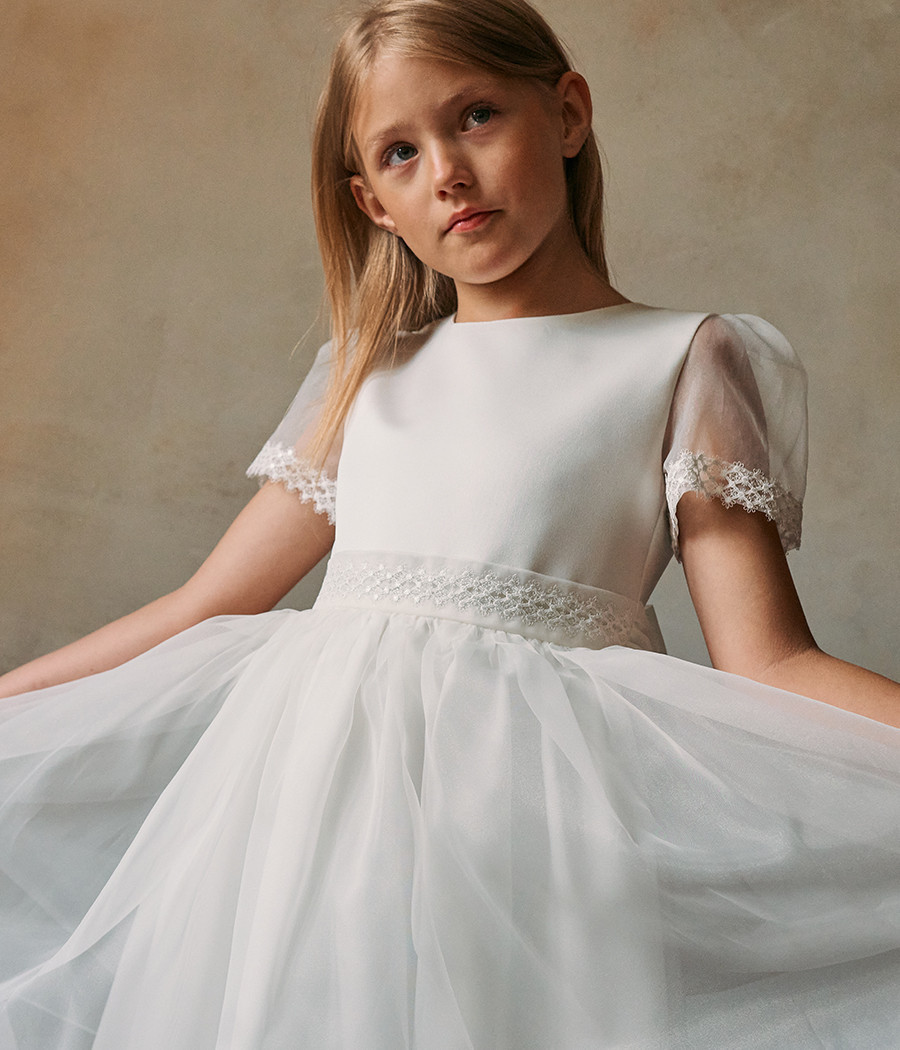 Sukienka pokomunijna biała dla dziewczynki - minimi