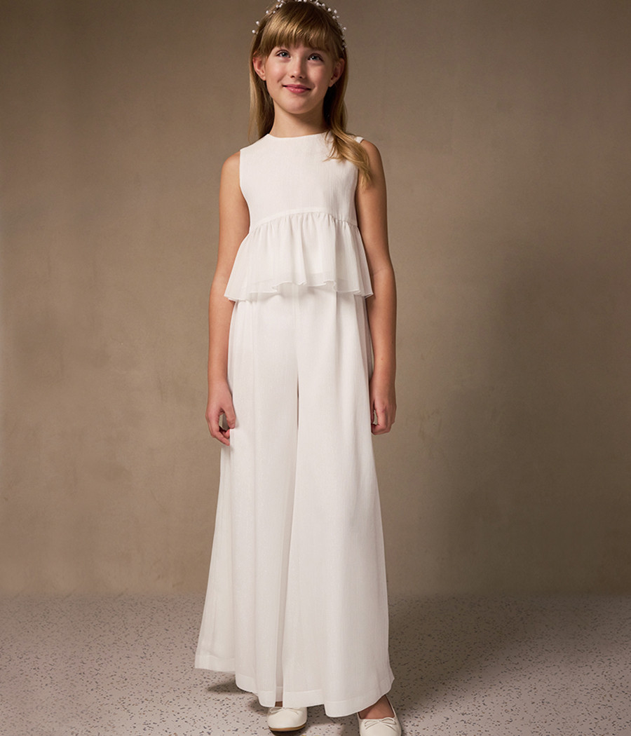 Komplet komunijny spodnie i bluzka z błyszczącej żorżety - minimi