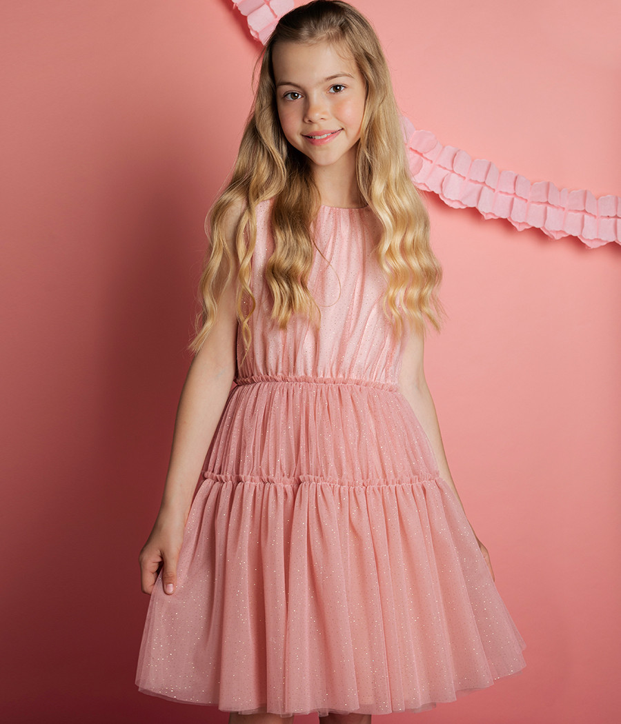 Sukienka tiulowa różowa z brokatem dla dziewczynki - minimi
