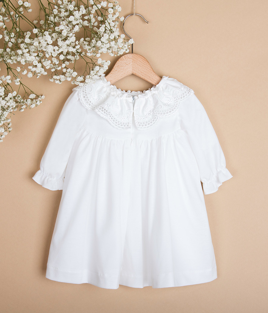 Sukienka bawełniana z kołnierzykiem do chrztu dla dziewczynki - minimi