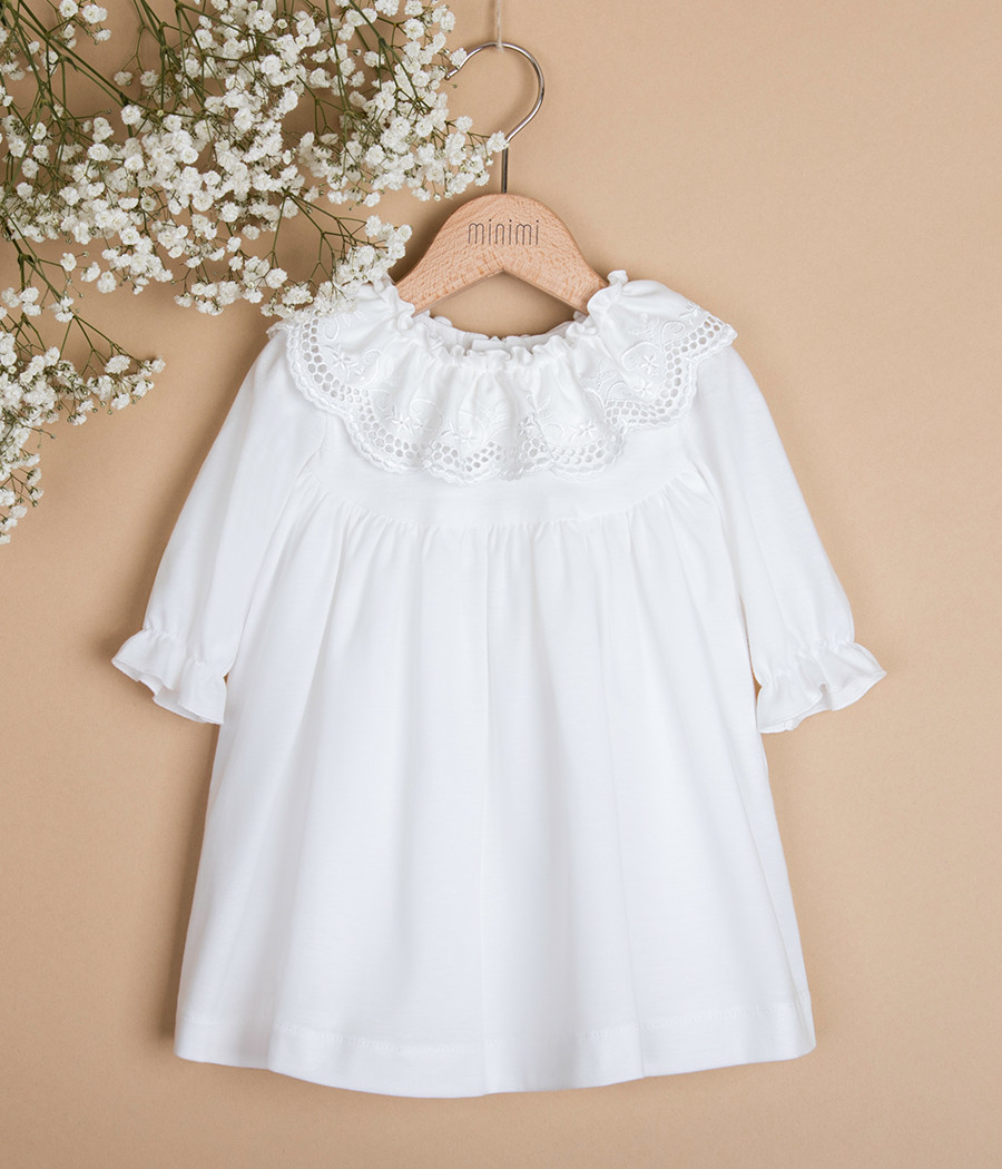 Sukienka bawełniana z kołnierzykiem do chrztu dla dziewczynki - minimi