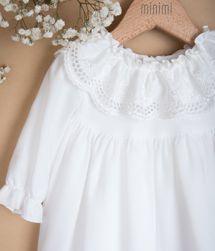 Sukienka bawełniana z kołnierzykiem do chrztu dla dziewczynki - minimi