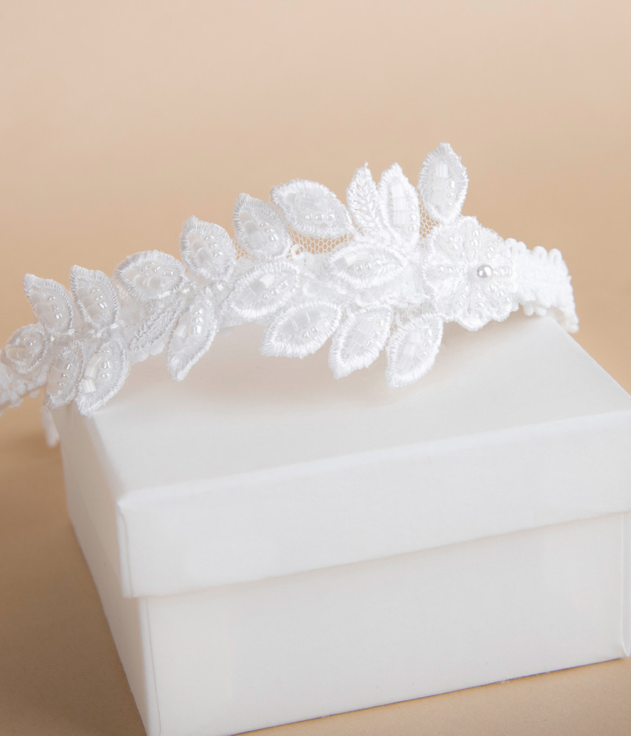 Opaska biała komunijna z kwiatową aplikacją - minimi