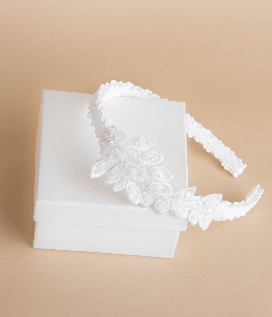 Opaska biała komunijna z kwiatową aplikacją - minimi