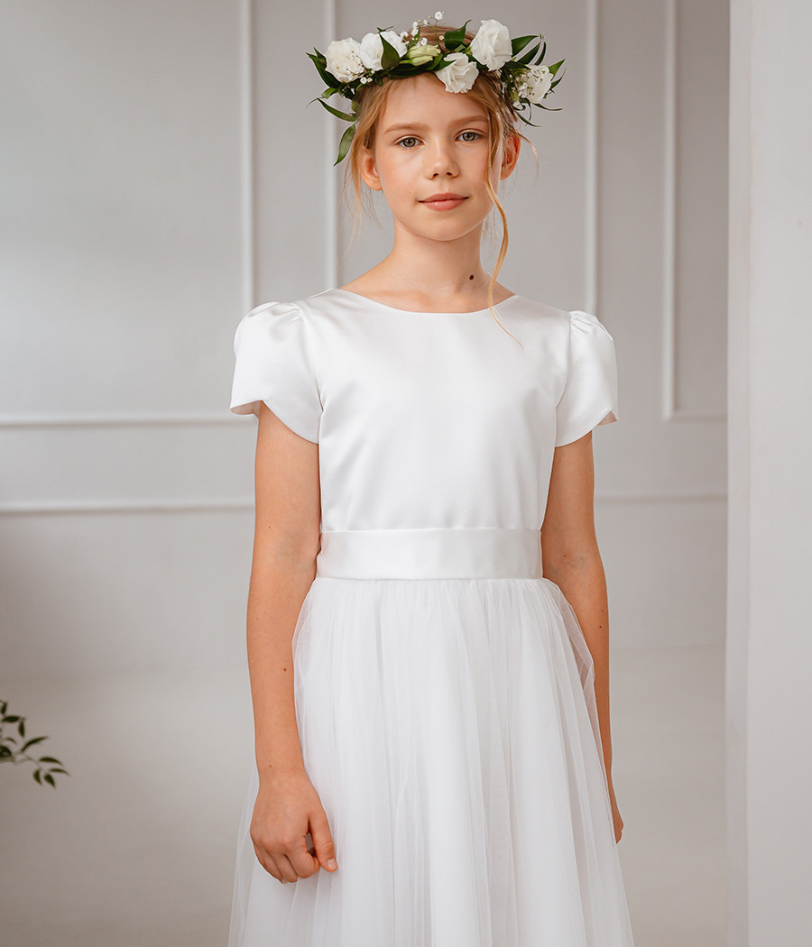 Sukienka komunijna z satynową górą i tiulem Liliana - minimi