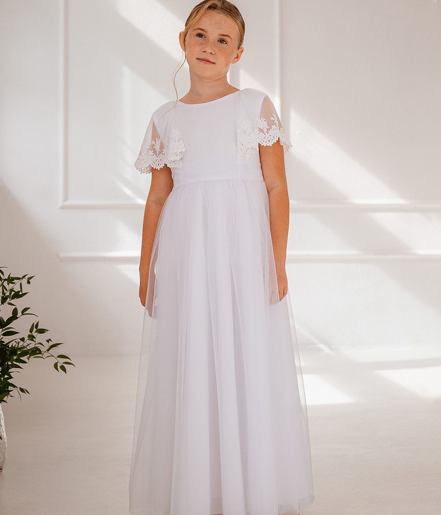 Sukienka komunijna biała z koronką Luiza - minimi