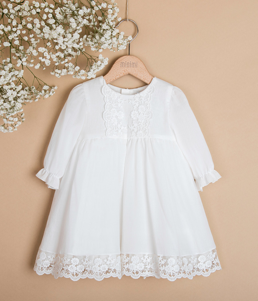 Sukienka do chrztu bawełniana z koronką Amelia - minimi