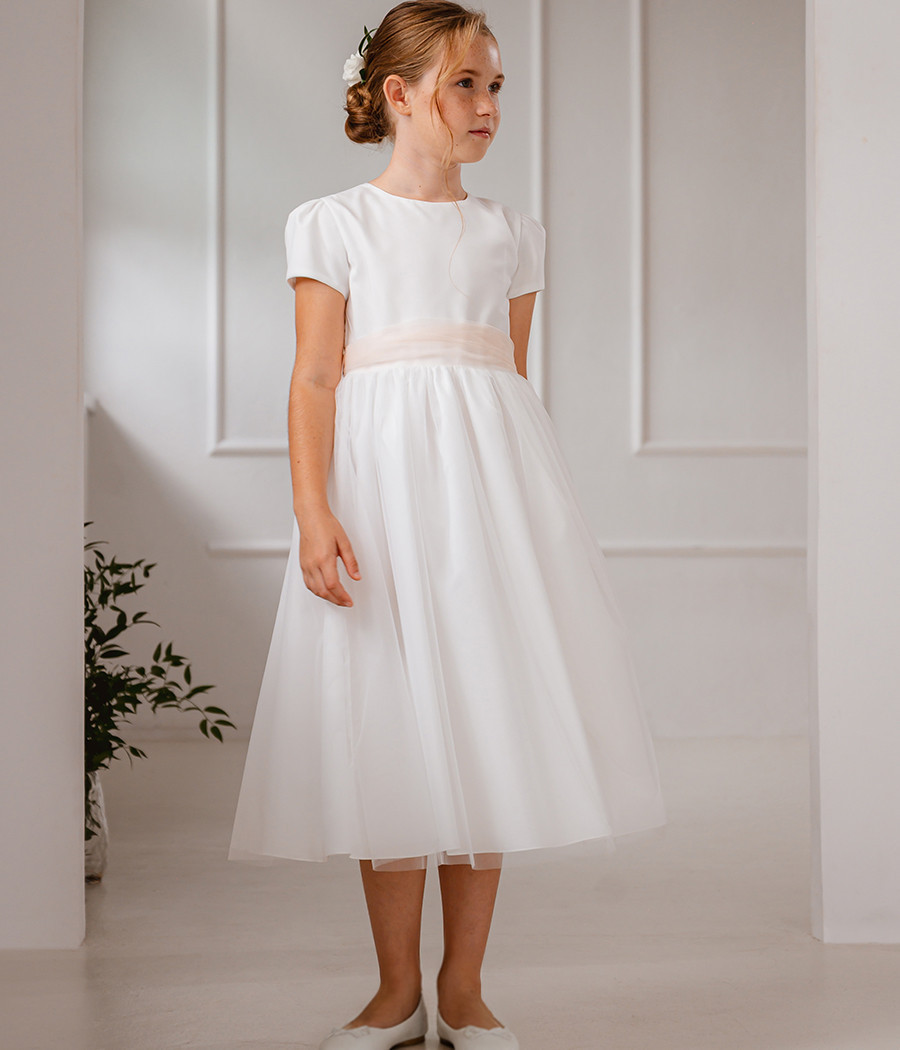 Sukienka tiulowa dla dziewczynki z różową szarfą - minimi