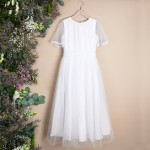 sukienka komunijna biała z szerokim rękawem