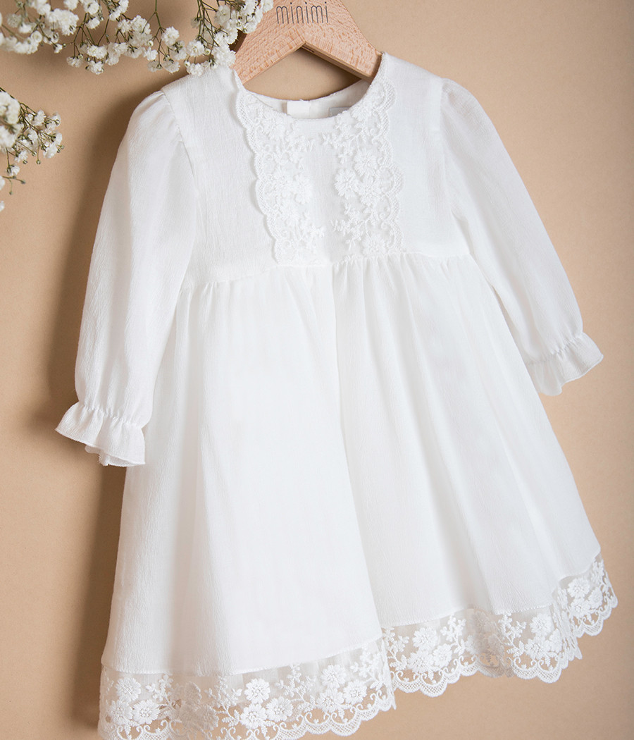 Sukienka do chrztu bawełniana z koronką Amelia - minimi
