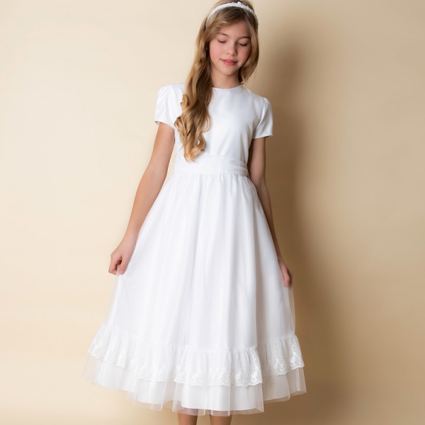 sukienka komunijna biała z ozdobną koronką