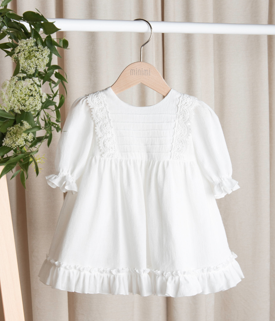 Sukienka bawełniana niemowlęca z koronką i falbanką Zosia - minimi