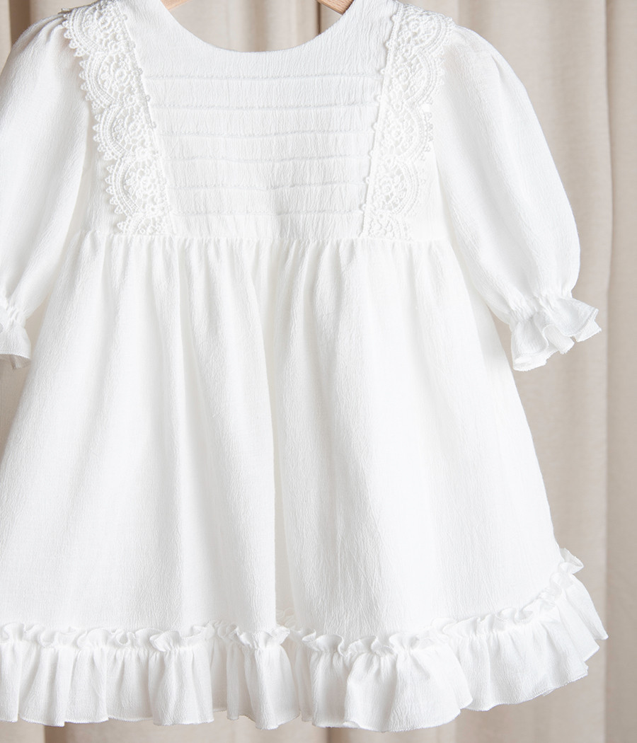 Sukienka bawełniana niemowlęca z koronką i falbanką Zosia - minimi