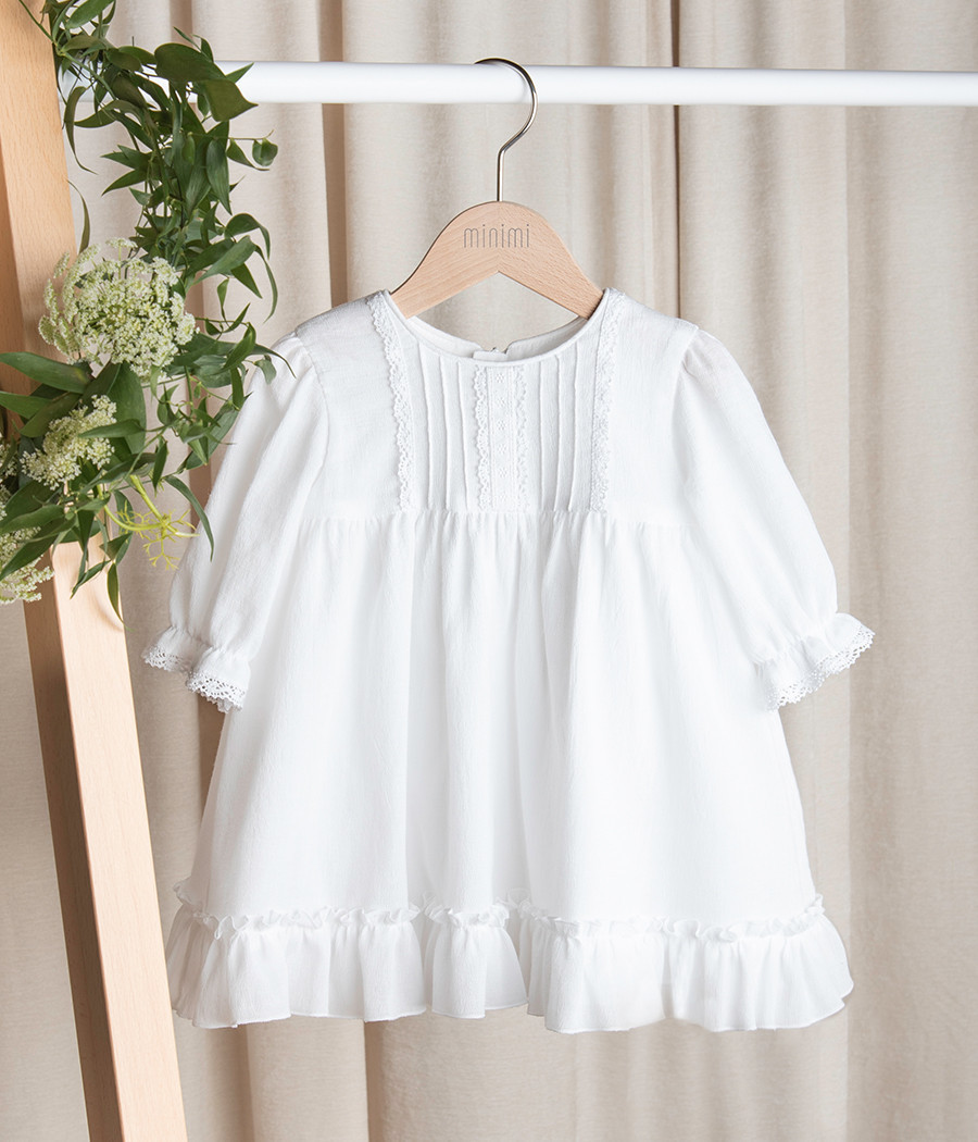 Sukienka biała bawełniana do chrztu dla dziewczynki Aniela  - minimi