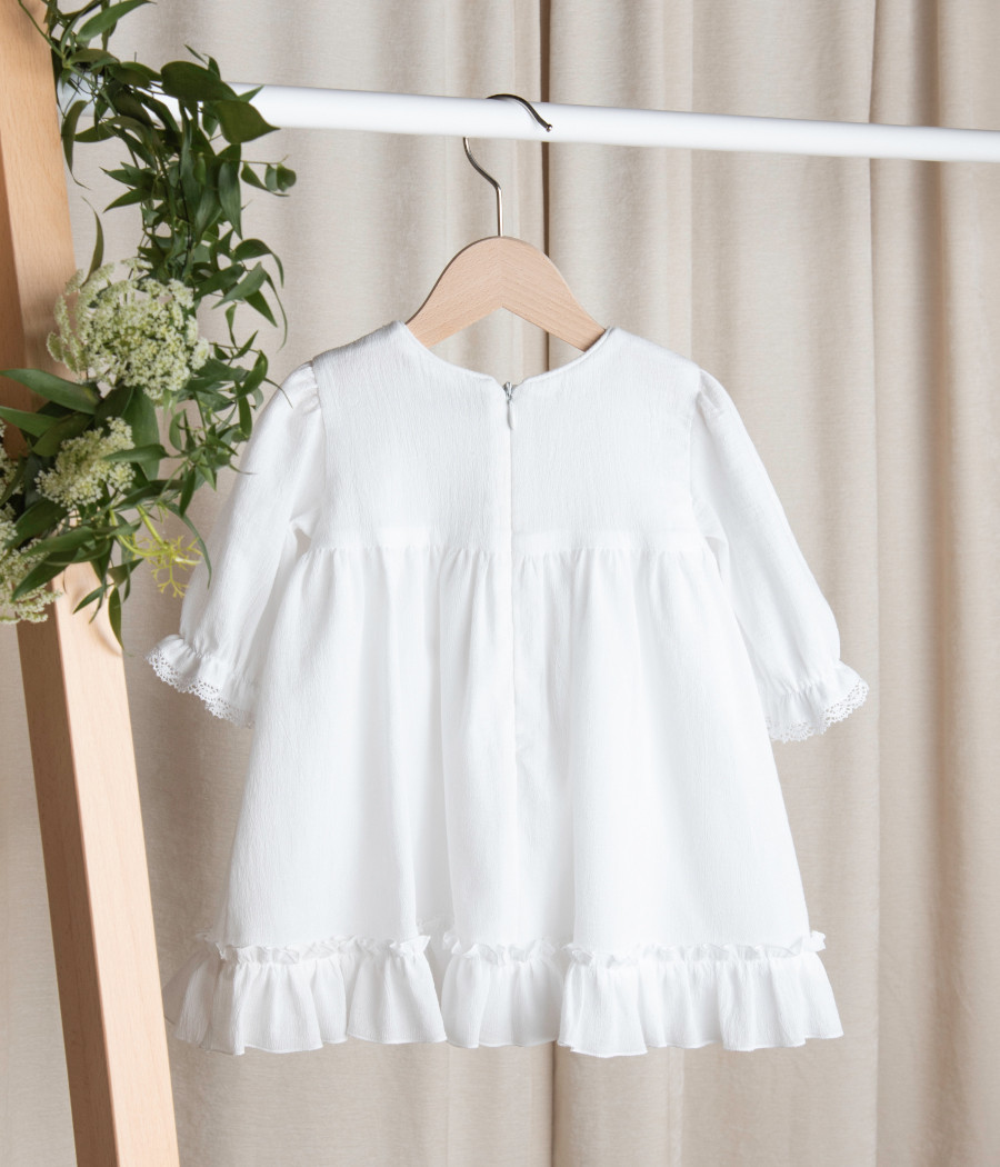 Sukienka biała bawełniana do chrztu dla dziewczynki Aniela  - minimi