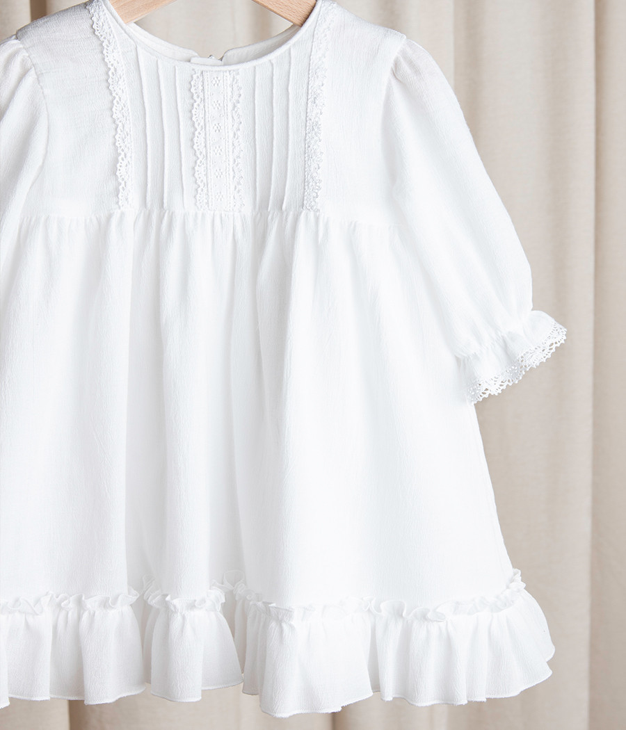 Sukienka biała bawełniana do chrztu dla dziewczynki Aniela  - minimi