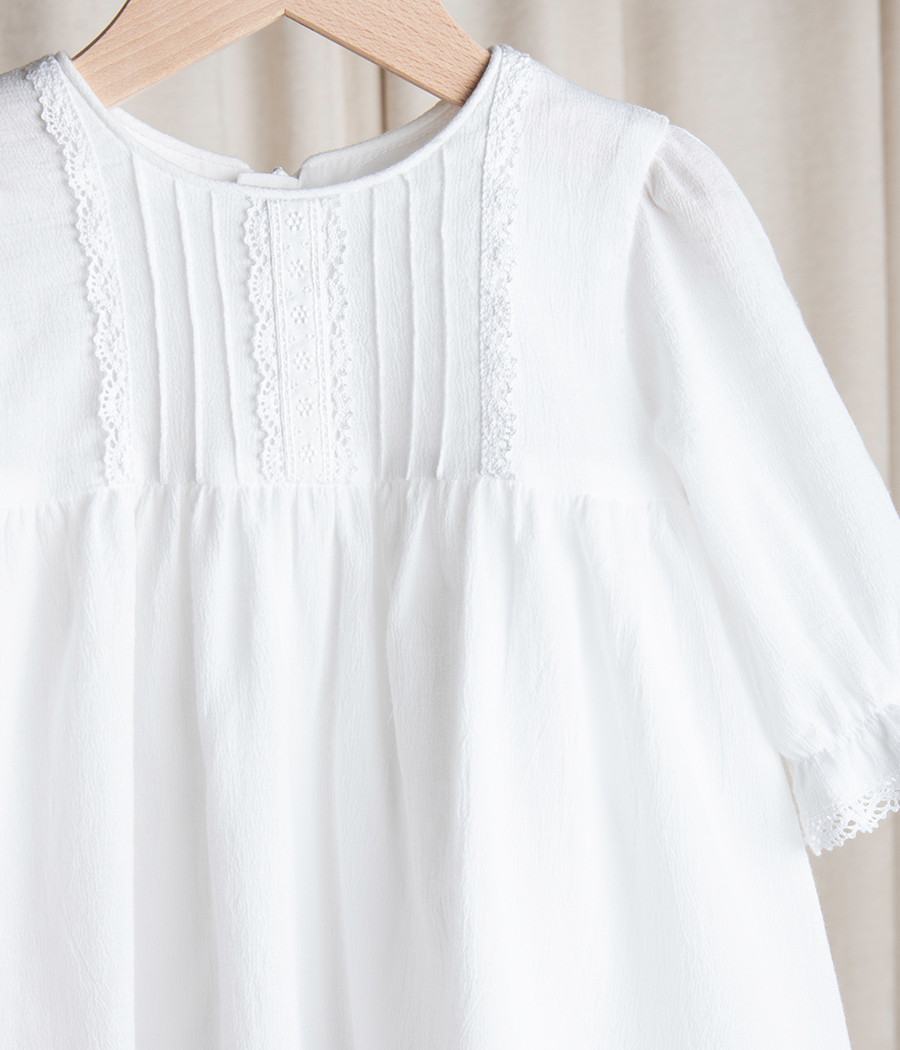 Sukienka biała bawełniana do chrztu dla dziewczynki Aniela  - minimi