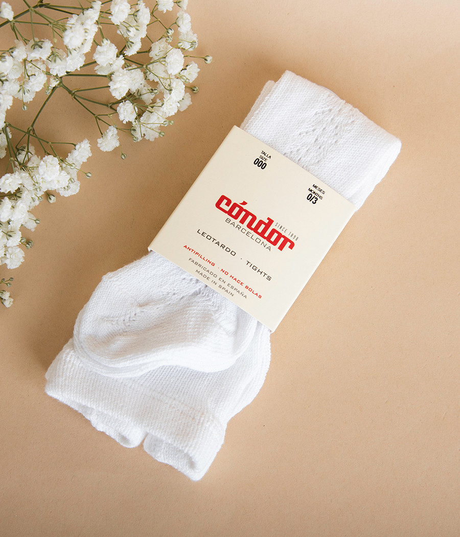 Ciepłe rajstopki do chrztu z ażurowym wzorem Condor