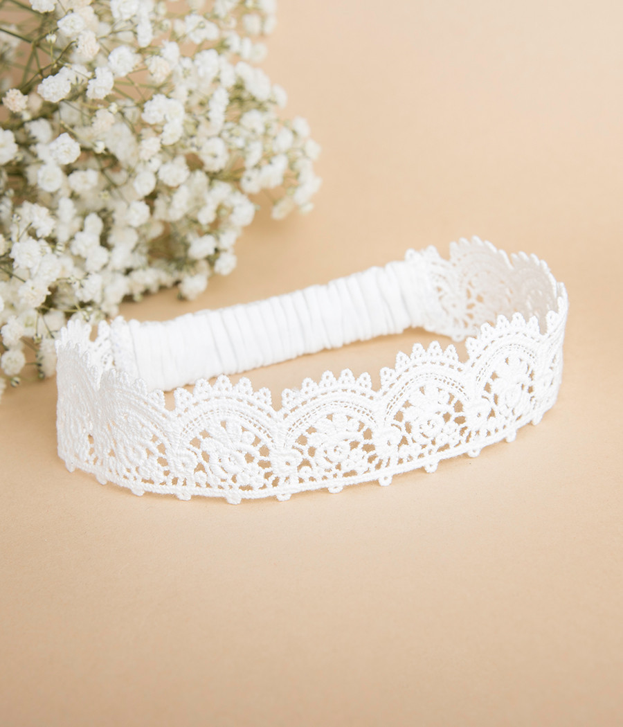 Bawełniana koronkowa opaska do chrztu dla dziewczynki - minimi
