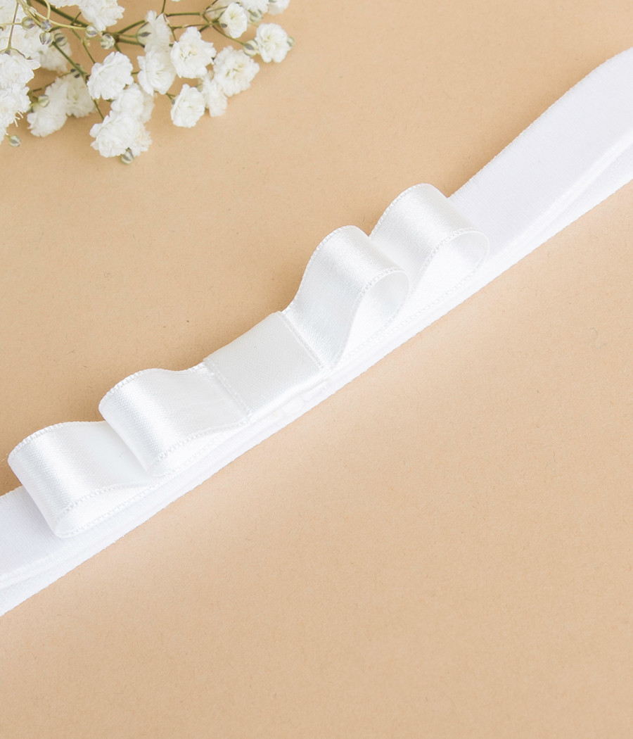 Elastyczna aksamitna opaska do chrztu z satynową kokardką - minimi