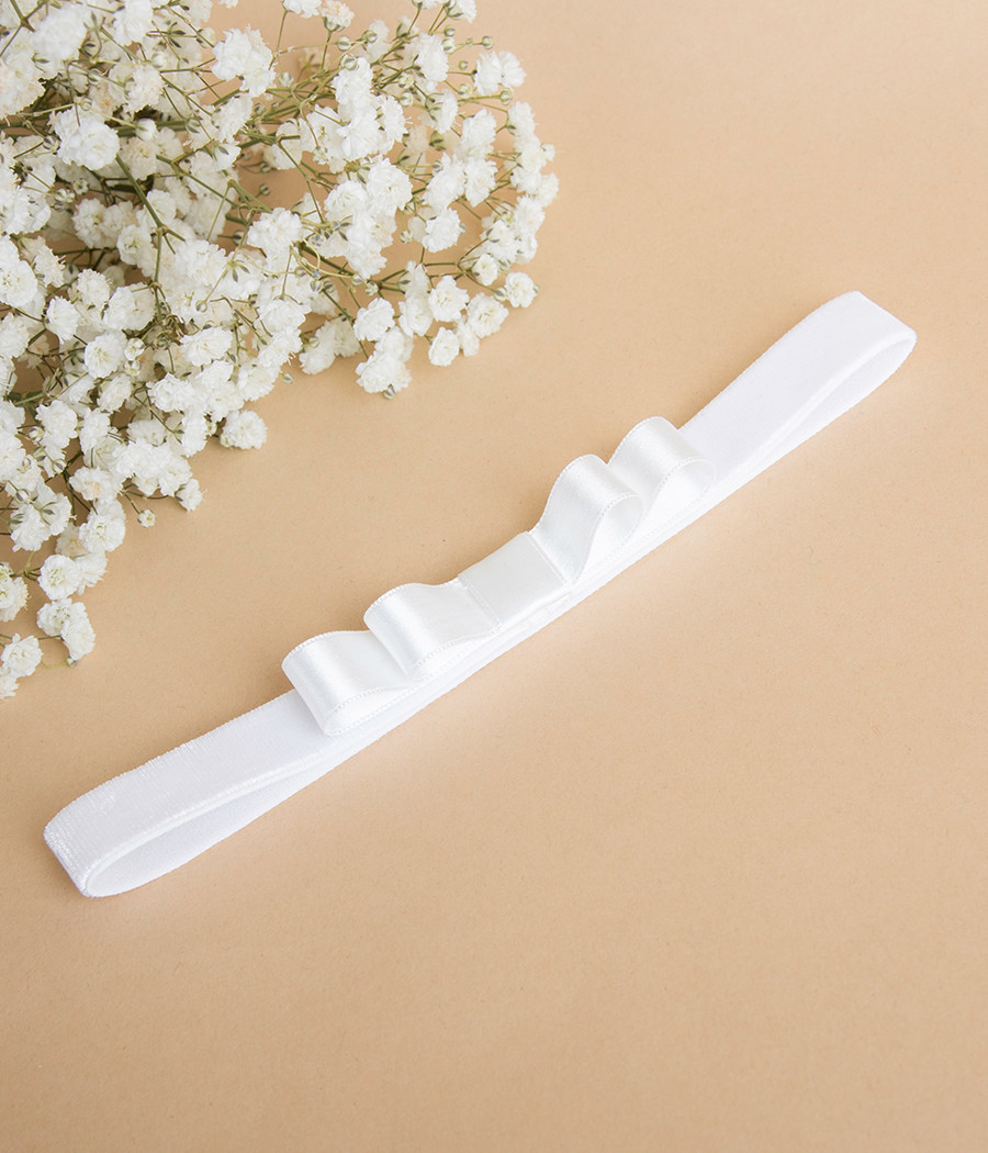 Elastyczna aksamitna opaska do chrztu z satynową kokardką - minimi