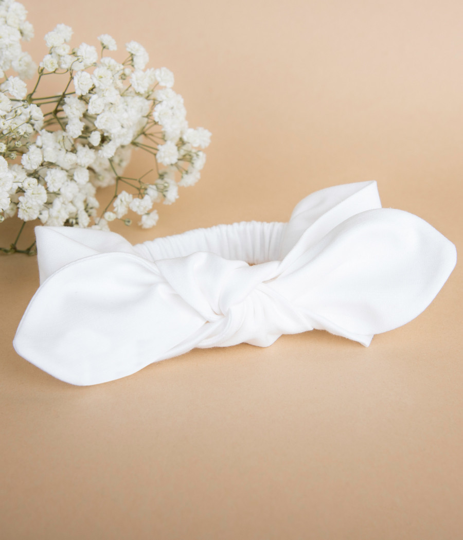 Szeroka bawełniana biała opaska dla dziewczynki - minimi