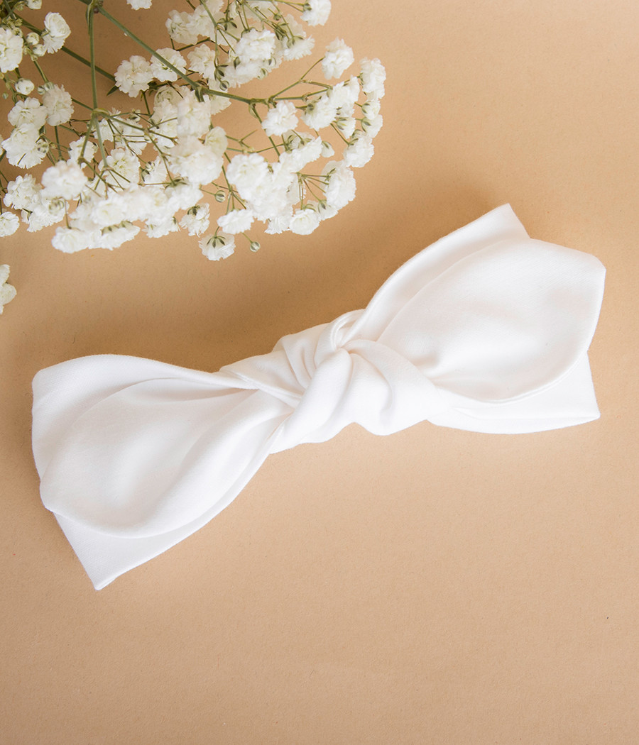 Szeroka bawełniana biała opaska dla dziewczynki - minimi