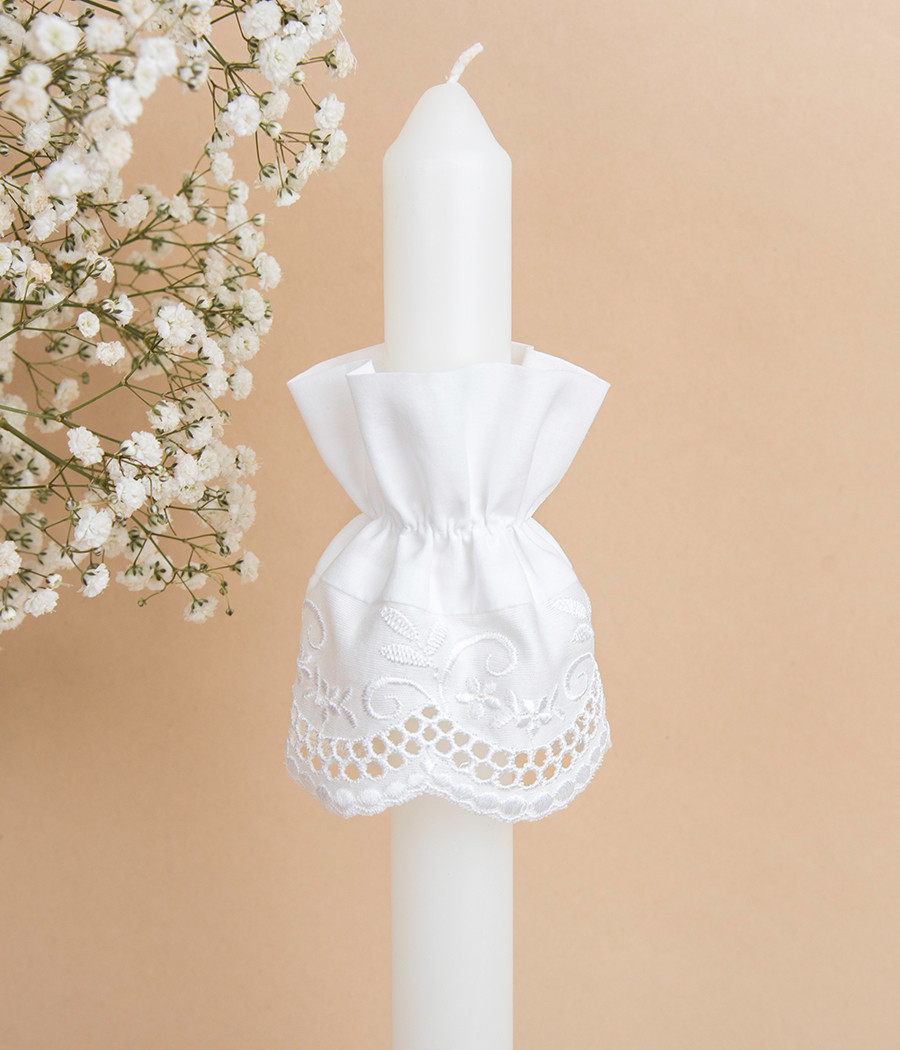 Naturalna profitka na świecę do chrztu z ozdobnym haftem - minimi