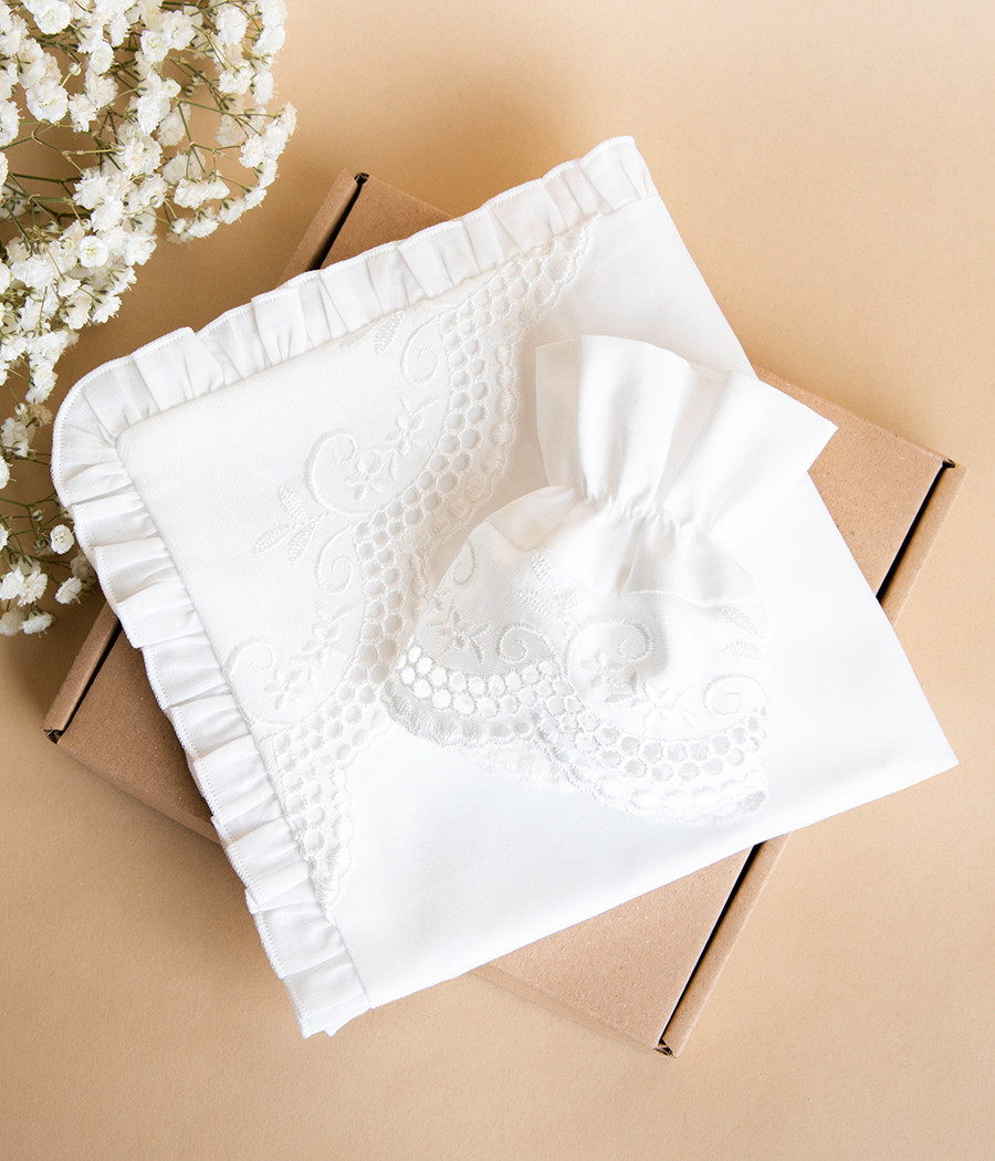 Zestaw szatki i profitki do chrztu z miękkiej bawełny - minimi