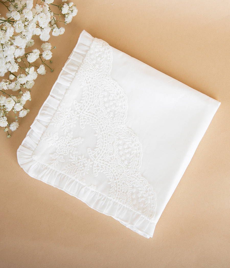 Szatka i profitka do chrztu śmietankowe z koronką - minimi